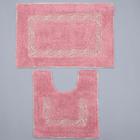 Набор ковриков для ванной и туалета Доляна «Вензель», 2 шт, 40×40, 40×60 см, цвет розовый - Фото 2