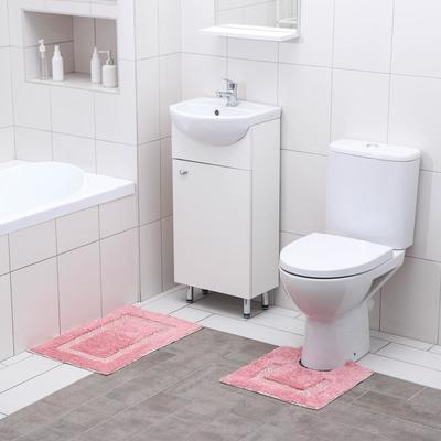 Набор ковриков для ванной и туалета Доляна «Вензель», 2 шт, 40×40, 40×60 см, цвет розовый