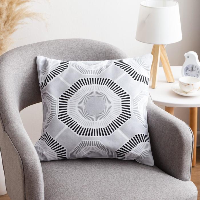 Наволочка декоративная 40×40 см, Circle black, 100% хлопок - Фото 1