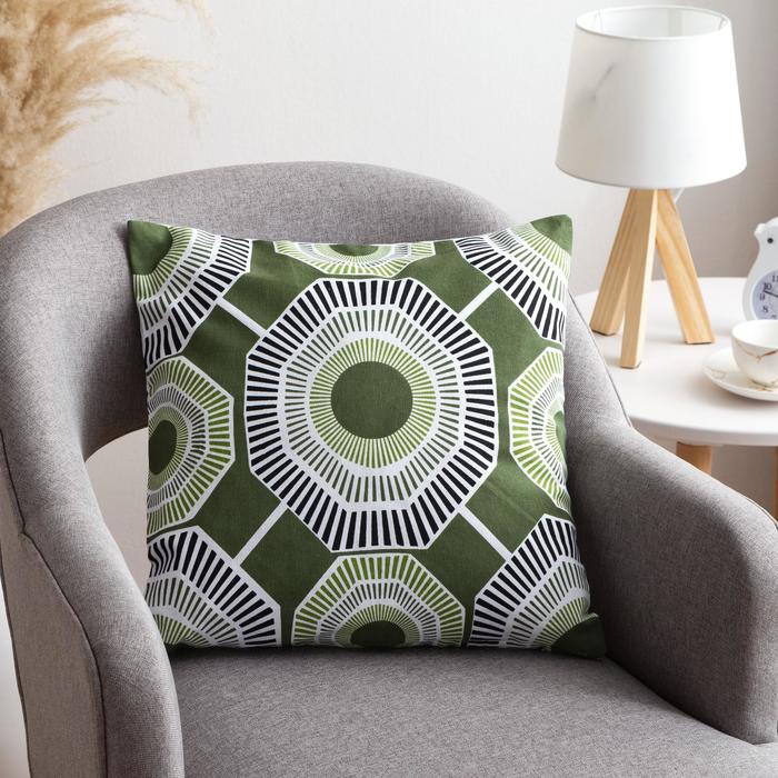 Наволочка декоративная 40×40 см, Circle green, 100% хлопок - Фото 1