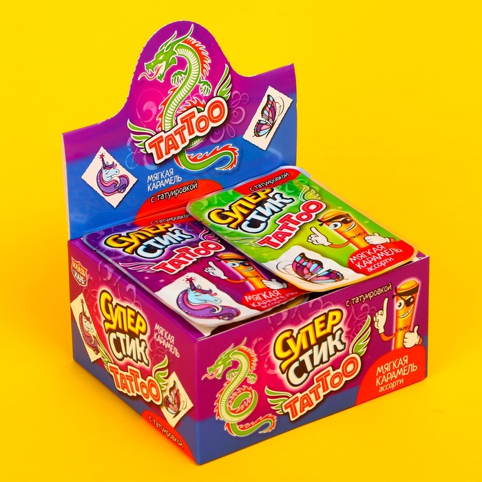 Мягкая карамель «Супер стик с тату», 7 г