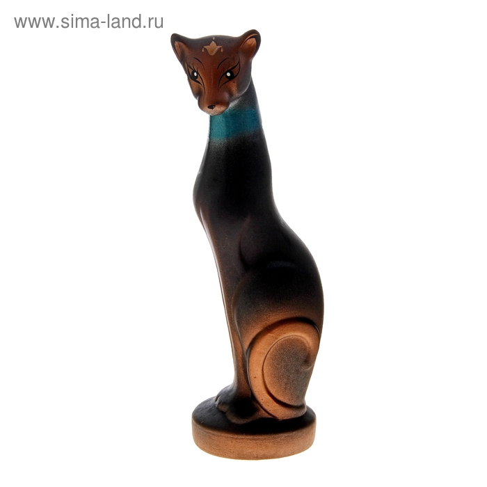Фигура "Кошка Багира  с ошейником" черная/медь 11х9х38см - Фото 1