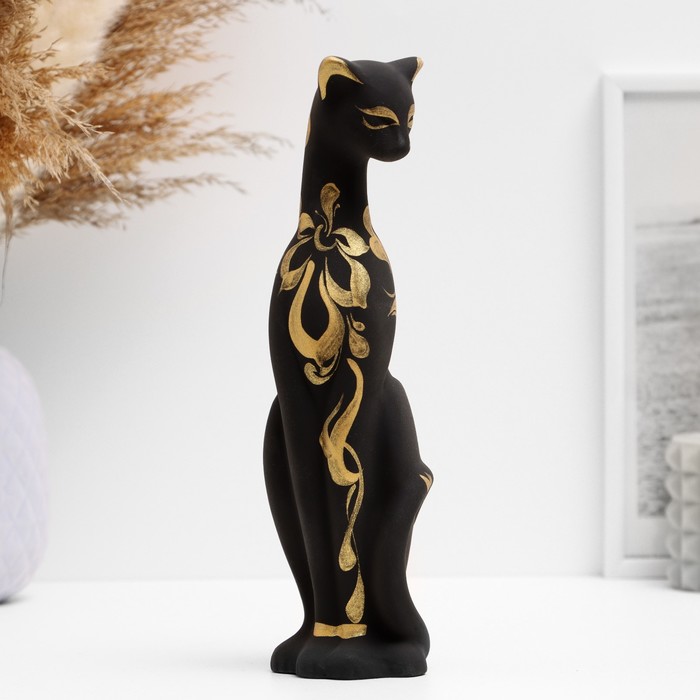 Фигура "Кошка Багира" черная, вправо, роспись 5х4х20см - Фото 1