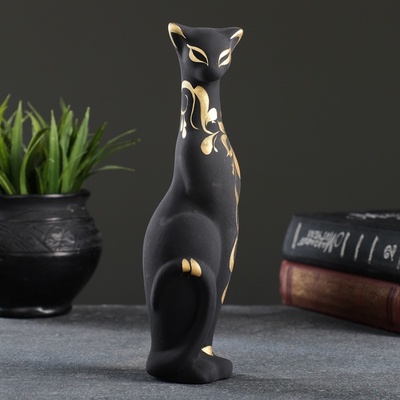 Фигура керамика «Кошка Багира», чёрная, правая, роспись, 5×4×20 см