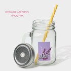 Кружка Доляна «Лаванда», 450 мл, 10×7.5×13 см, с ручкой, крышкой и трубочкой, стекло, прозрачная - Фото 3