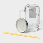 Кружка Доляна «Лаванда», 450 мл, 10×7.5×13 см, с ручкой, крышкой и трубочкой, стекло, прозрачная - Фото 6