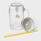 Кружка Доляна «Медведь», 450 мл, 10×7.5×13 см, с крышкой и трубочкой, стекло - Фото 6