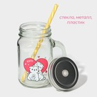 Банка с крышкой и трубочкой «Котик», 450 мл, 10×7.5×13 см - Фото 3