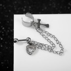Серьга «Кафф» цепь с крестом, цвет серебро - Фото 3