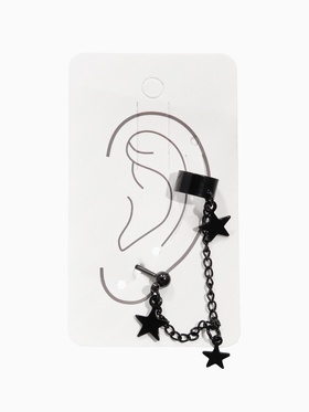 Серьга «Кафф» цепь со звездой, цвет чёрный