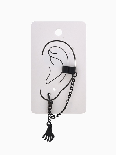 Серьга кафф «Лапа с цепочкой», чёрная