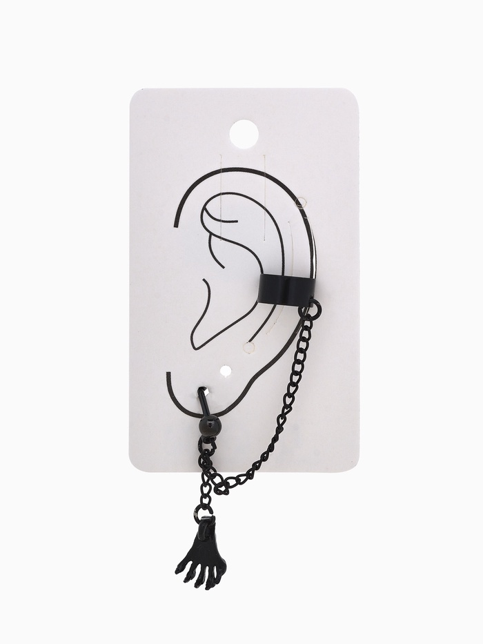 Серьга кафф «Лапа с цепочкой», чёрная - Фото 1