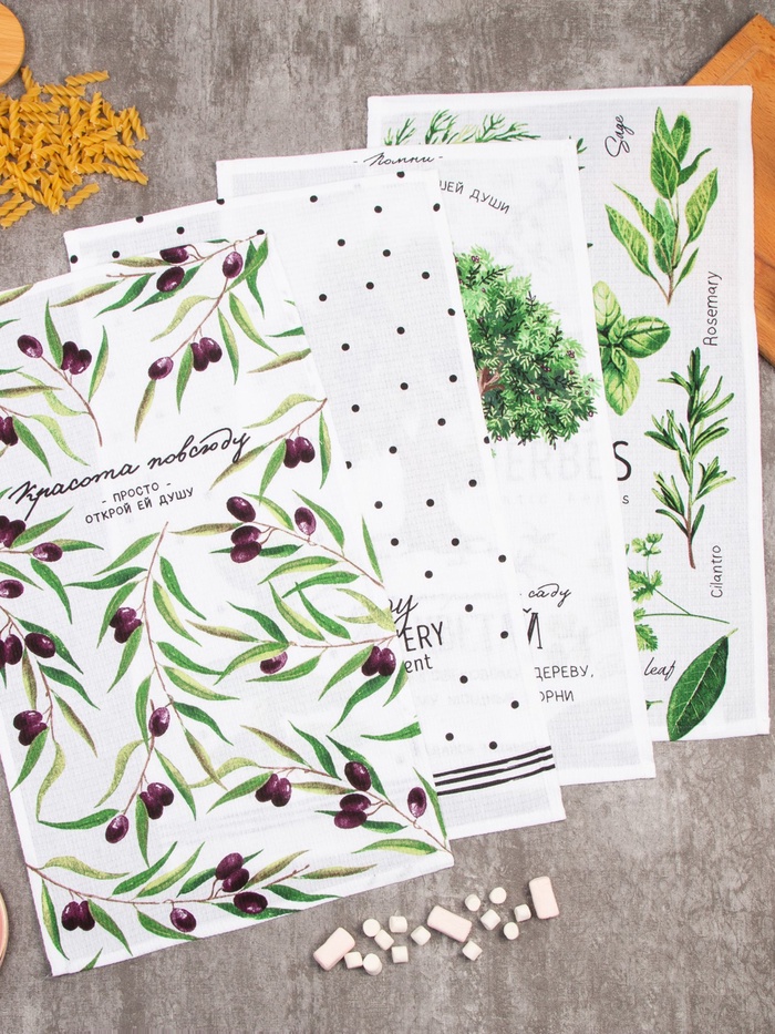 Набор кухонных полотенец Доляна «Красота повсюду», 35×60 см-4 шт., 100% хлопок - Фото 1