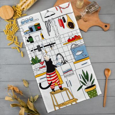 Полотенце кухонное Доляна «Котик на кухне» 35×60 см, 100% хл, 160 г/м²