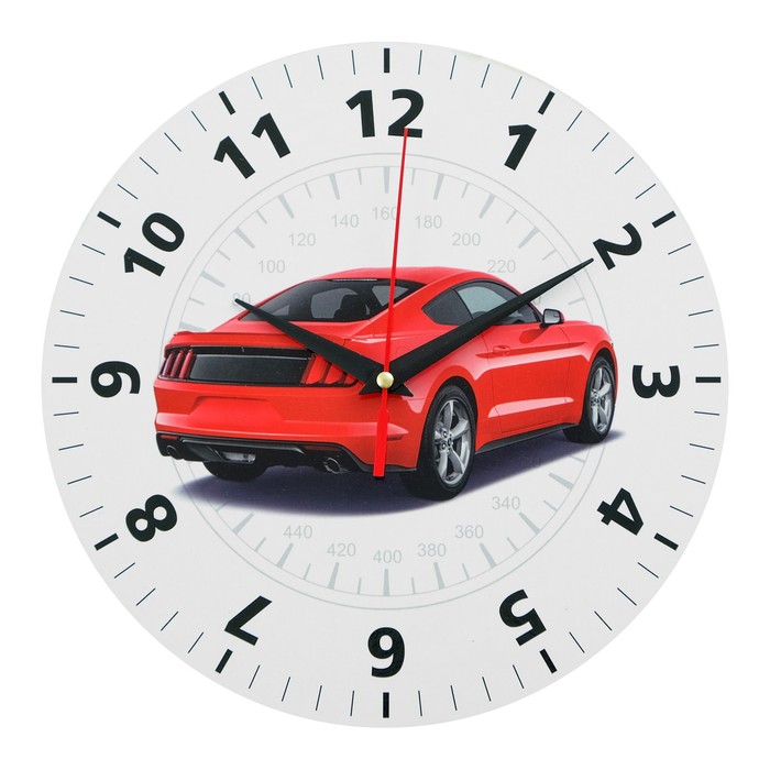 Часы настенные "Красный автомобиль", плавный ход, d=24 см - фото 1927663371