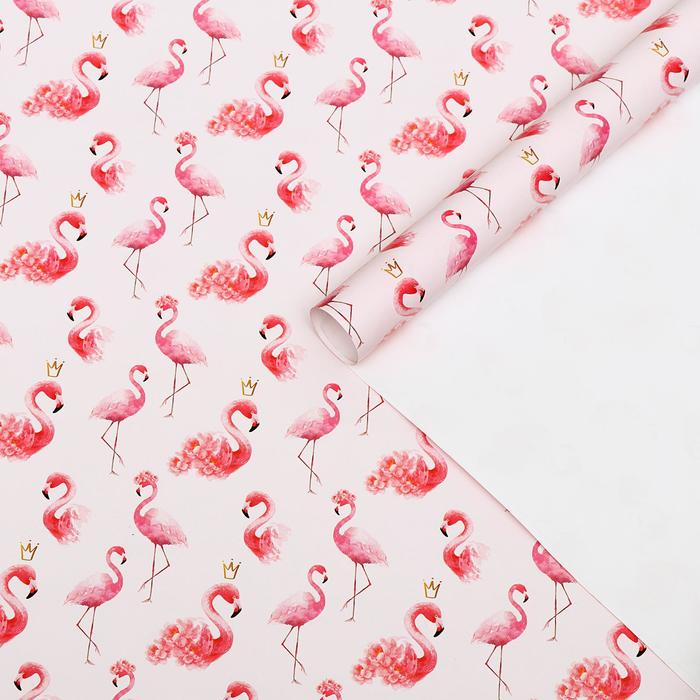 Набор бумаги упаковочной глянцевой "Фламинго", 2 листа 50 × 70 см - Фото 1