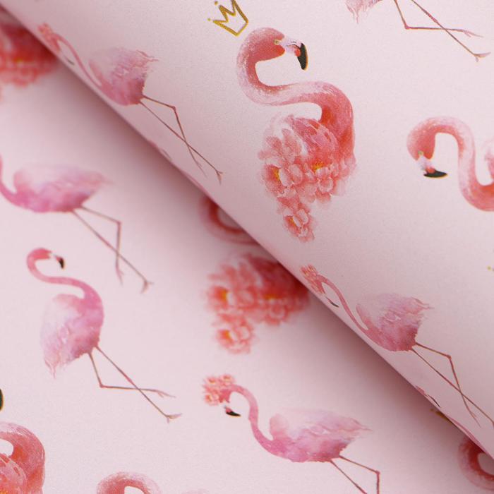 Набор бумаги упаковочной глянцевой "Фламинго", 2 листа 50 × 70 см - фото 1908663462