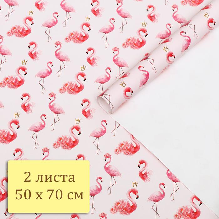 Набор бумаги упаковочной глянцевой "Фламинго", 2 листа 50 × 70 см - фото 1908663465