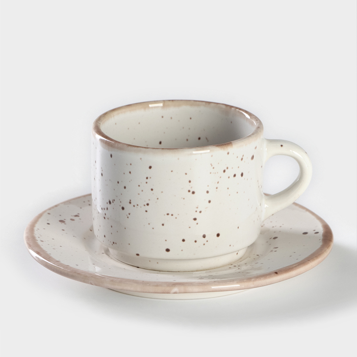 Чайная пара фарфоровая Punto bianca, 2 предмета: чашка 200 мл, блюдце d=15,5 см - Фото 1