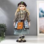 Кукла коллекционная керамика "Блондинка с кудрями, клетчатый зелёный пиджак" 40 см - фото 9200428