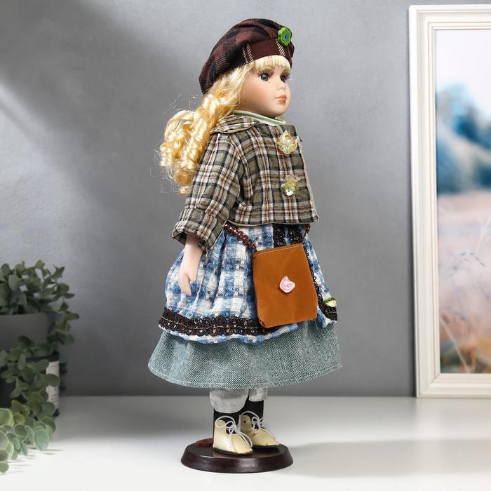 Кукла коллекционная керамика "Блондинка с кудрями, клетчатый зелёный пиджак" 40 см 49288