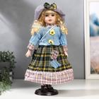 Кукла коллекционная керамика "Блондинка с кудрями, в голубом свитере с цветочками" 40 см - фото 9200434