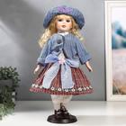 Кукла коллекционная керамика "Блондинка с кудрями, розовая юбка и голубой пиджак" 40 см - фото 9200440