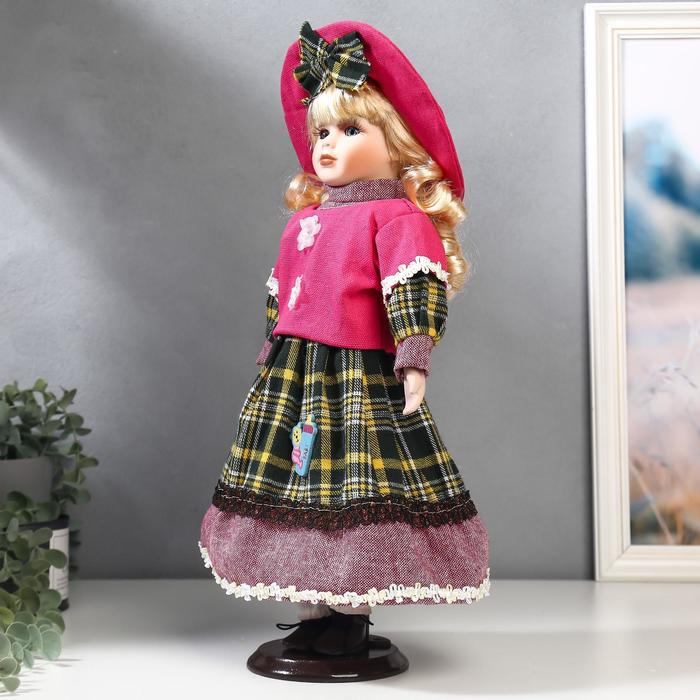Кукла коллекционная керамика "Блондинка с кудрями, розовая шляпка и свитер" 40 см 49290