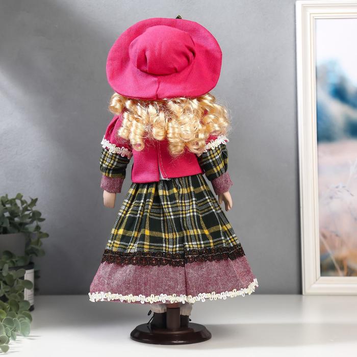Кукла коллекционная керамика "Блондинка с кудрями, розовая шляпка и свитер" 40 см 49290