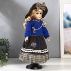 Кукла коллекционная керамика "Блондинка с кудрями, синий свитер с цветком" 40 см - фото 36847109