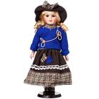 Кукла коллекционная керамика "Блондинка с кудрями, синий свитер с цветком" 40 см - фото 36733409