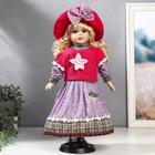 Кукла коллекционная керамика "Блондинка с кудрями, розовая свитер, юбка сирень" 40 см - фото 9200464