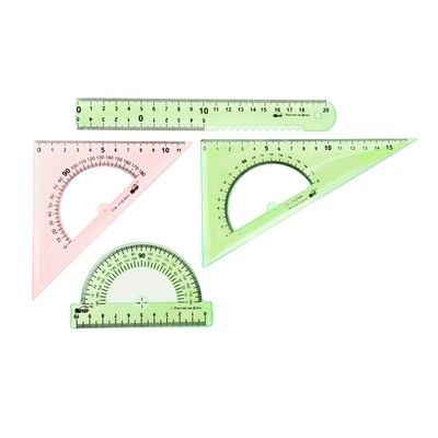 Набор чертёжный Calligrata, 4 предмета (линейка 20 см, 2 треугольника 30°/60°, 45°/45°, транспортир), МИКС