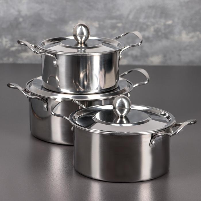 УЦЕНКА Набор кастрюль «Классик» 3 шт.: 1 л (d=16 см), 1.5 л (d=18 см), 2 л (d=20 см) - Фото 1