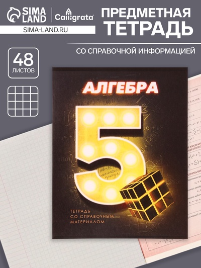 Тетрадь предметная 48 листов в клетку Calligrata «3D. Алгебра», серые листы