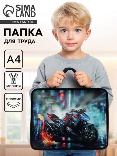 Папка для труда, А4, пластиковая, 33×26×7.5 см «Мотоцикл»