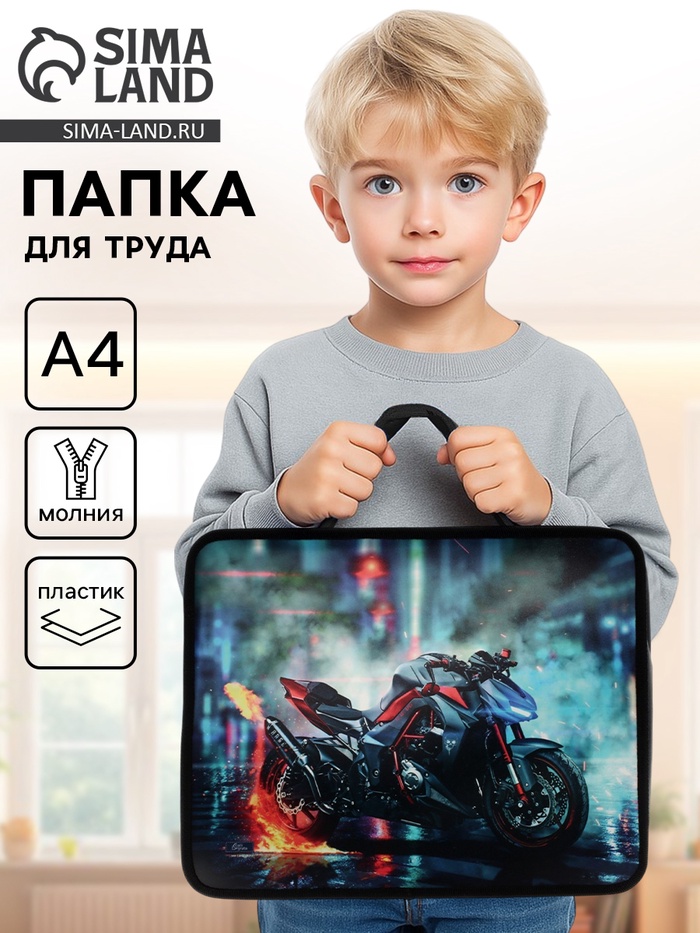 Папка для труда, А4, пластиковая, 33×26×7.5 см «Мотоцикл» - Фото 1