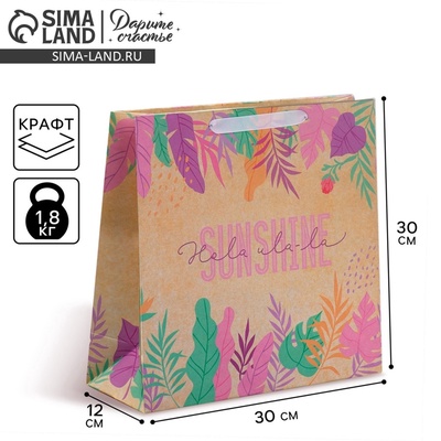 Пакет подарочный крафтовый квадратный, упаковка, «Sunshine», 30×30×12 см
