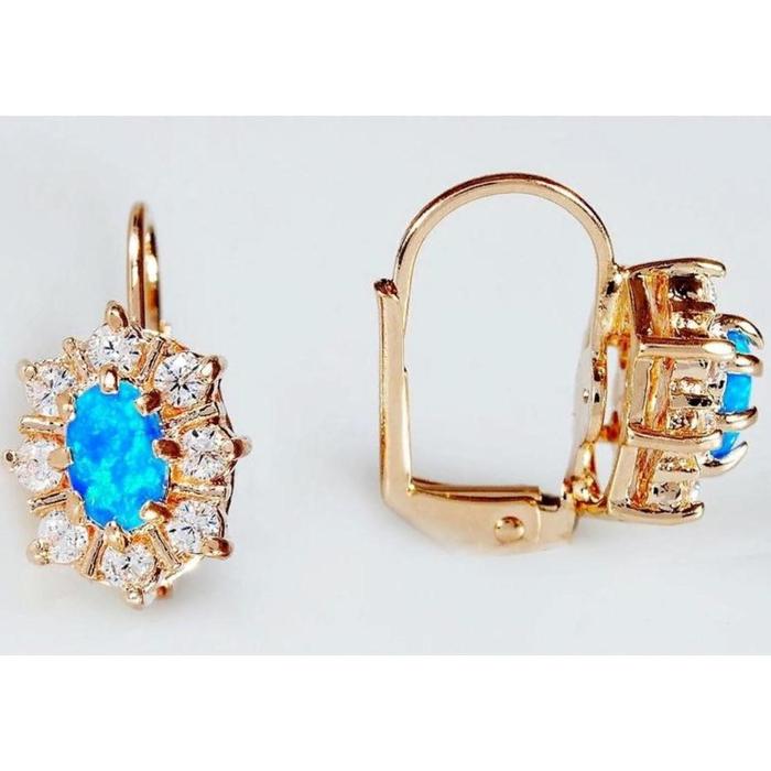 Серьги с синим опалом "Сияние", позолота с родированием - Фото 1