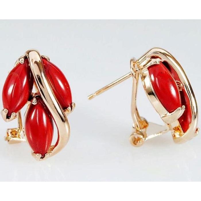 Серьги с яшмой "Большой рис", позолота с родированием - Фото 1