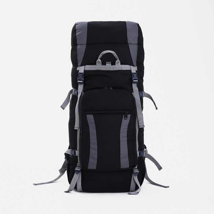 Рюкзак туристический, 80 л, отдел на шнурке, наружный карман, 2 боковые сетки, цвет чёрный/серый - Фото 1