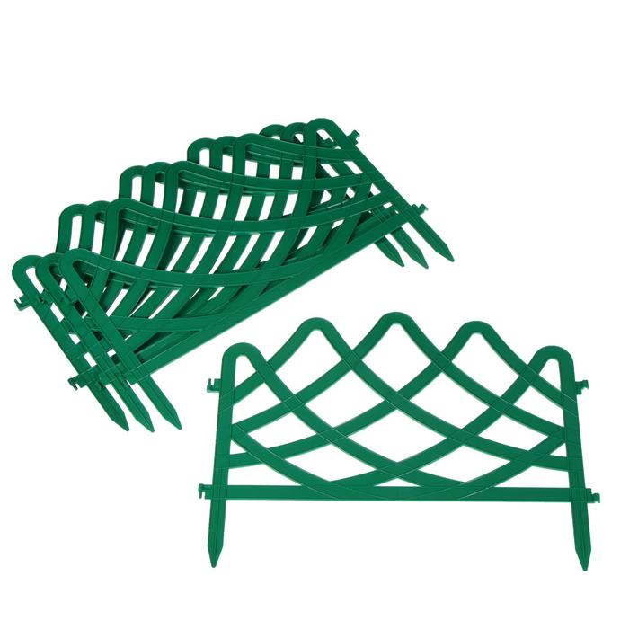 Ограждение декоративное, 37 × 196 см, 4 секции, пластик, зелёное, «Волна» - Фото 1