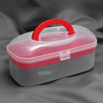 Контейнер для хранения мелочей, 7 отделений, 27.8×12×13 см, красный, прозрачный