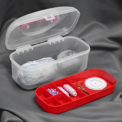 Контейнер для хранения мелочей, 7 отделений, 27.8×12×13 см, красный, прозрачный