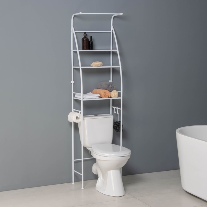 Стеллаж над унитазом со штангой для сушки, 47×25×175 см, белый - Фото 1