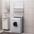 Стеллаж над стиральной машинкой со штангой для сушки, 66×25×175 см, белый - Фото 5