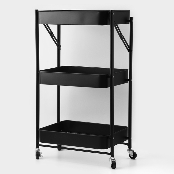 Этажерка напольная 3-х ярусная, 45.5×29.5×77.5 см, на колёсиках, чёрная