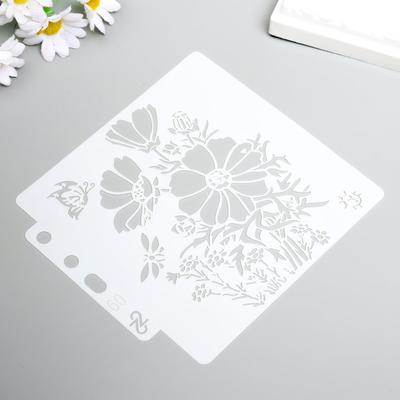 Трафарет пластик "Куст ромашки и бабочки" 13х14 см