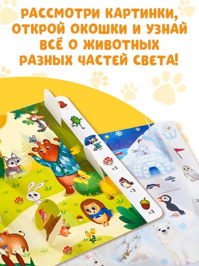 Книга картонная с окошками «Найди, открой, покажи!» 10 стр.