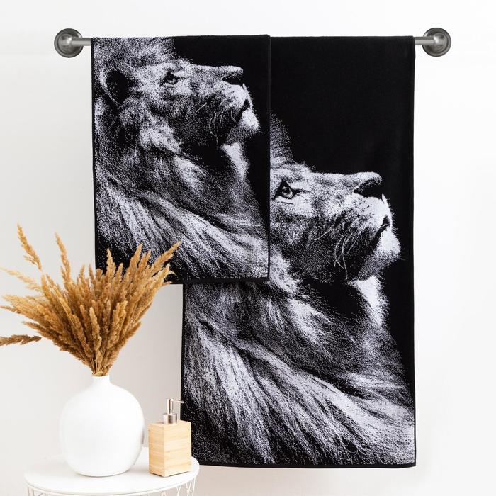 Полотенце махровое Этель «Лев» 50×90 см, 100% хлопок, 420 г/м², чёрно-белое - Фото 1
